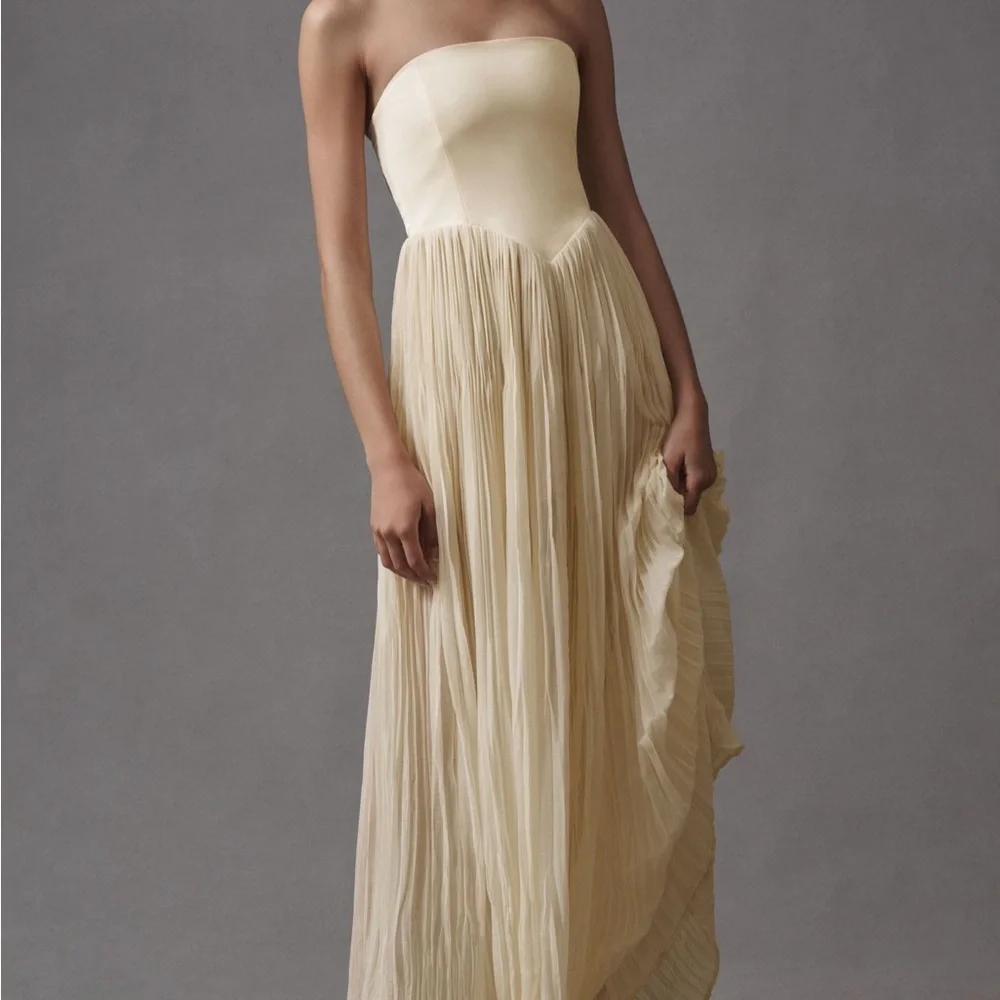 Anthropologie Cream Strapless Maxi Dress - Picture 3 of 6